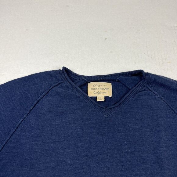 Lucky Brand Mens V-Neck Sweater Blue Long Sleeve Workwear Preppy Pullover S FLAW - Picture 3 of 11